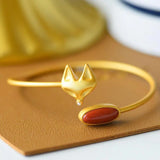 S925 Silver Fox Bracelet Red Agate Bangle