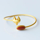 S925 Silver Fox Bracelet Red Agate Bangle