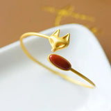 S925 Silver Fox Bracelet Red Agate Bangle