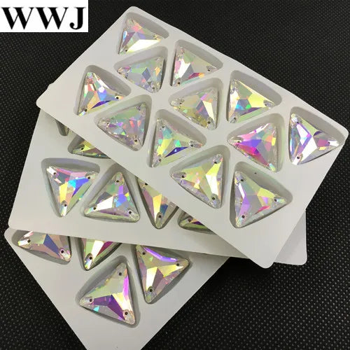 3270 Tri-angle Sew On Stone Flatback 3holes Sewing Glass Crystal Beads