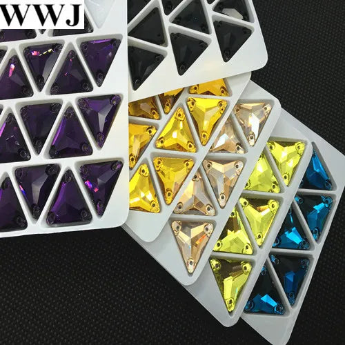 3270 Tri-angle Sew On Stone Flatback 3holes Sewing Glass Crystal Beads