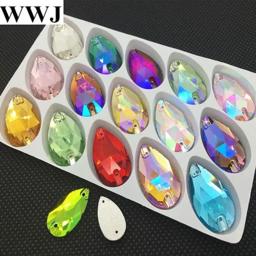 Teardrop Sew on Stone Flatback Glass Crystal 7x12,10.5x18mm