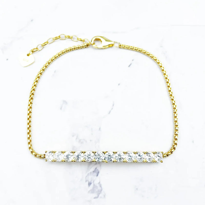 Zirconia Link Chain Bracelet in 925 Silver, Adjustable