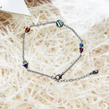 Link Chain Bracelet Colorful Stones 925 Sterling Silver Women Fine Jewelry