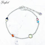 Link Chain Bracelet Colorful Stones 925 Sterling Silver Women Fine Jewelry