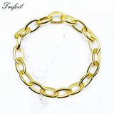 Golden Link Chain Bracelet 925 Sterling Silver Fine Jewelry