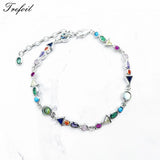 Colorful Stone 925 Silver Link Chain Bracelet