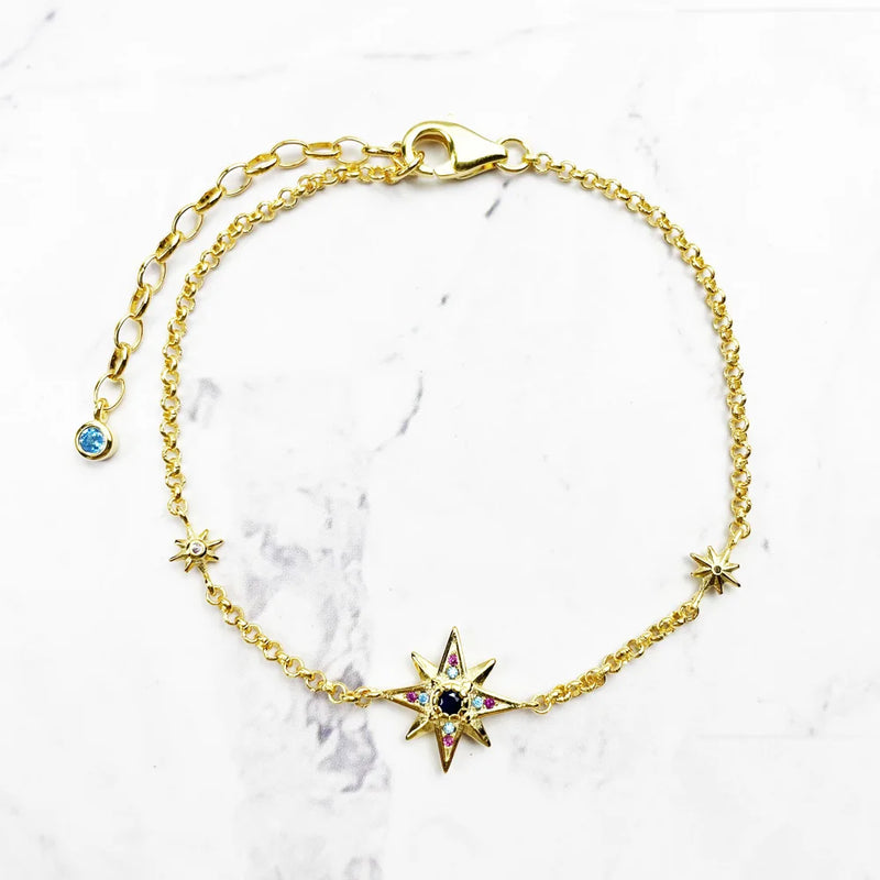 925 Silver Link Chain Bracelet with Colorful Zirconia, Romantic Lucky Gift