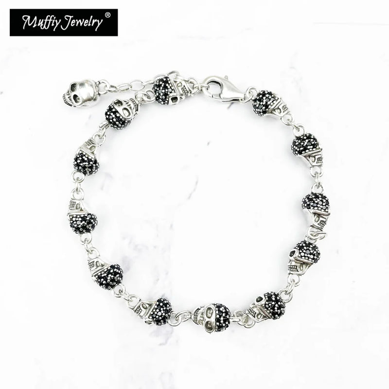 Skull Pave Zirconia Chain Bracelet 925 Sterling Silver