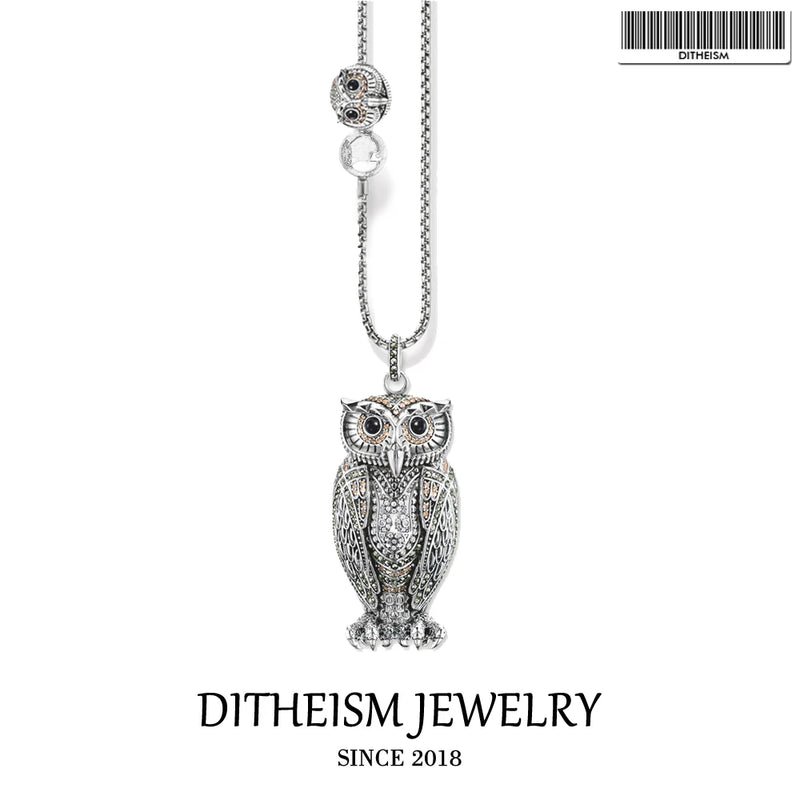 925 Sterling Silver Big and Small Owl Link Chain Necklace, Romantic Gift