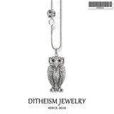 925 Sterling Silver Big and Small Owl Link Chain Necklace, Romantic Gift