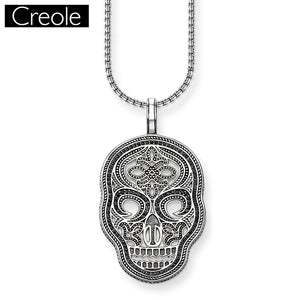 Skull Mask Pave Link Chain Necklace Heart 925 Sterling Silver Jewelry