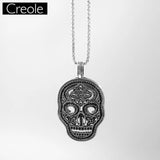 Skull Mask Pave Link Chain Necklace Heart 925 Sterling Silver Jewelry