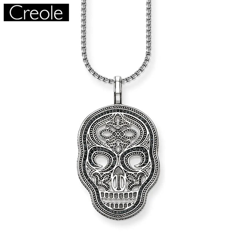 Skull Mask Pave Link Chain Necklace Heart 925 Sterling Silver Jewelry