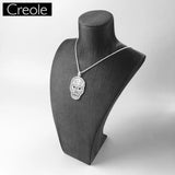Skull Mask Pave Link Chain Necklace Heart 925 Sterling Silver Jewelry