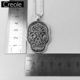 Skull Mask Pave Link Chain Necklace Heart 925 Sterling Silver Jewelry
