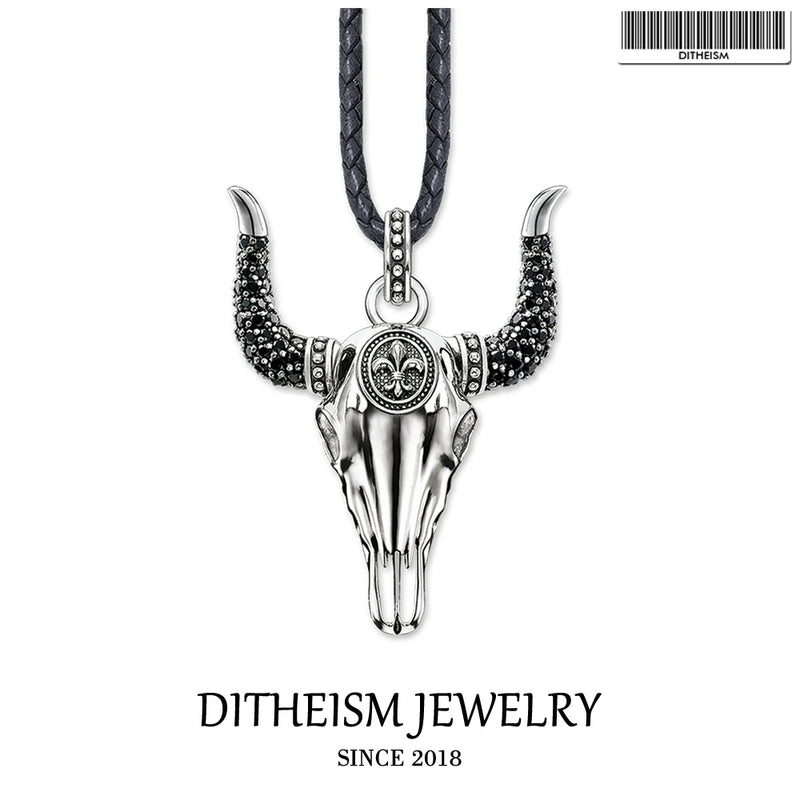 Bull Skull Link Chain Necklace, 925 Sterling Silver European Punk Jewelry