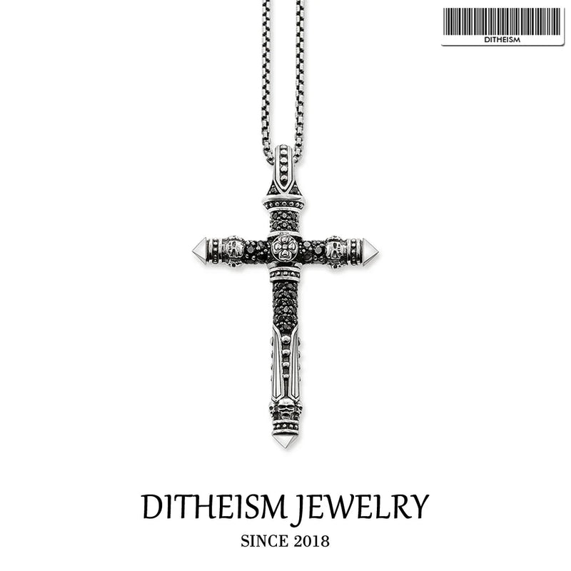 Skull Cross Pave 925 Silver Necklace, Vintage Gift For Men Women