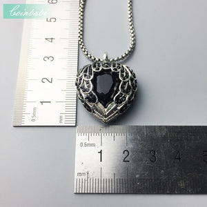 925 Sterling Silver Winged Heart Pendant Necklace, Romantic Crystal Jewelry