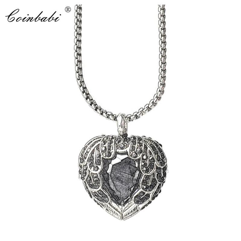 925 Sterling Silver Winged Heart Pendant Necklace, Romantic Crystal Jewelry