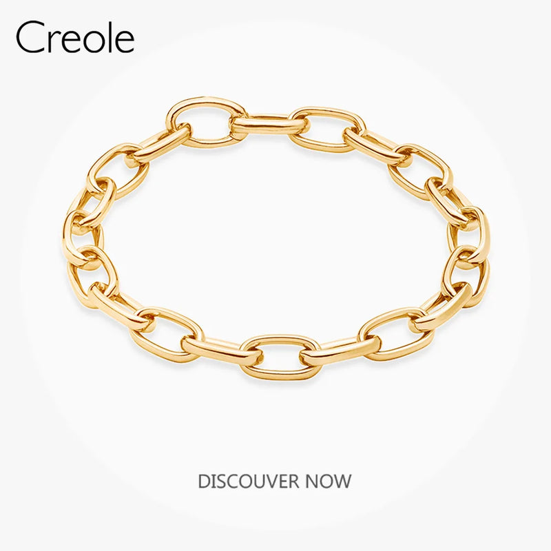 925 Silver Link Chain Bracelet Oval Circle 2019 Gift Women Men