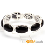 Tibetan Silver Marcasite & Oval Cat Eye Sandstone 7 Inch Bracelet