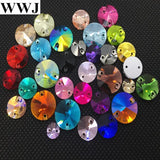 Round Rivoli Glass Crystal Sew-on Stone Flatback 2Holes Sewing Jewelry Bead