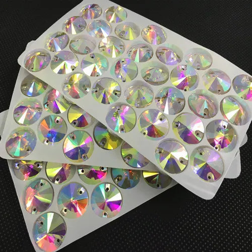 Round Rivoli Glass Crystal Sew-on Stone Flatback 2Holes Sewing Jewelry Bead