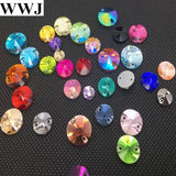 Round Rivoli Glass Crystal Sew-on Stone Flatback 2Holes Sewing Jewelry Bead