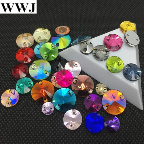 Round Rivoli Glass Crystal Sew-on Stone Flatback 2Holes Sewing Jewelry Bead