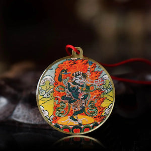 Lion Face Dakini Thangka Pendant Portable Copper Amulet