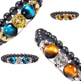 Yellow Tiger Eye Stone Bracelet Crown Charm Men Women