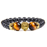 Yellow Tiger Eye Stone Bracelet Crown Charm Men Women