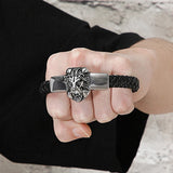 Lion Head Men's Leather Bracelet Stainless Steel Hand Accessories