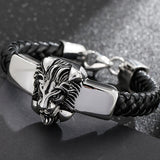 Lion Head Men's Leather Bracelet Stainless Steel Hand Accessories