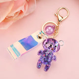 Glitter Bear Quicksand Keyring Backpack Pendant Acrylic Key Fob