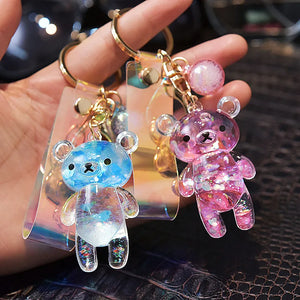 Glitter Bear Quicksand Keyring Backpack Pendant Acrylic Key Fob