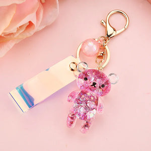Glitter Bear Quicksand Keyring Backpack Pendant Acrylic Key Fob