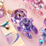 Glitter Bear Quicksand Keyring Backpack Pendant Acrylic Key Fob