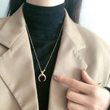 925 Silver Crescent Moon Pendant Necklace for Women Boho Jewelry