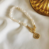 925 Silver Pearl Beads Chain Bracelet for Women Queen Pendant