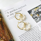925 Silver Baroque Shell Pearl Hoop Earrings Women Circle Wreath Jewelry