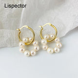 925 Silver Baroque Shell Pearl Hoop Earrings Women Circle Wreath Jewelry