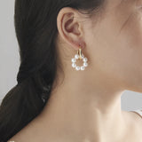 925 Silver Baroque Shell Pearl Hoop Earrings Women Circle Wreath Jewelry