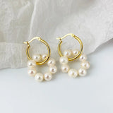 925 Silver Baroque Shell Pearl Hoop Earrings Women Circle Wreath Jewelry