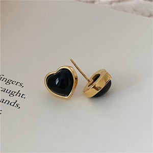 925 Silver Agate Heart Stud Earrings Vintage Jewelry