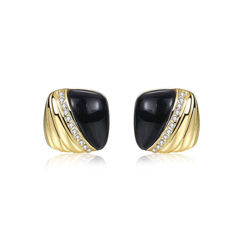 925 Silver Agate Zircon Stud Earrings for Women