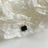 925 Silver Stone Lock Pendant Necklace Women Minimalist Jewelry