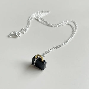 925 Silver Stone Lock Pendant Necklace Women Minimalist Jewelry