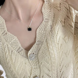 925 Silver Stone Lock Pendant Necklace Women Minimalist Jewelry
